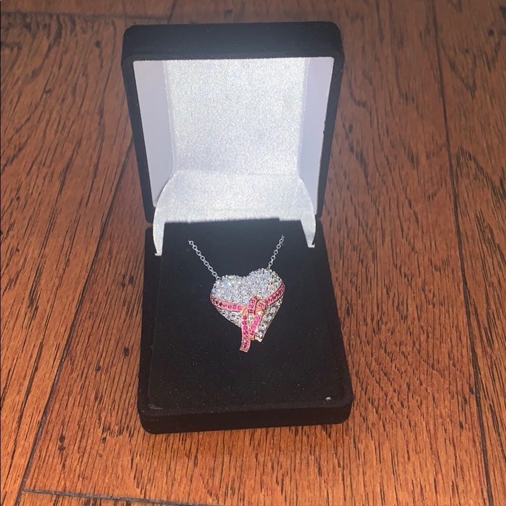 NWOT Sterling Silver Heart & Pink Ribbon Necklace